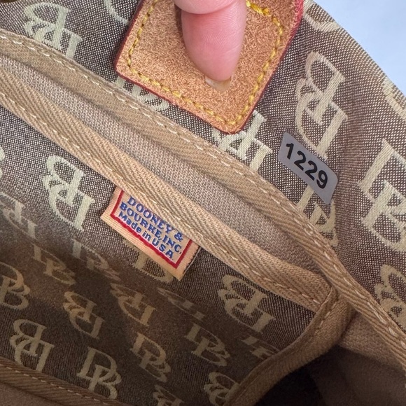 Dooney & Bourke Taupe Monogrammed Jacquard Tan Leather Trim Tassel Tote Handbag - Picture 8 of 11